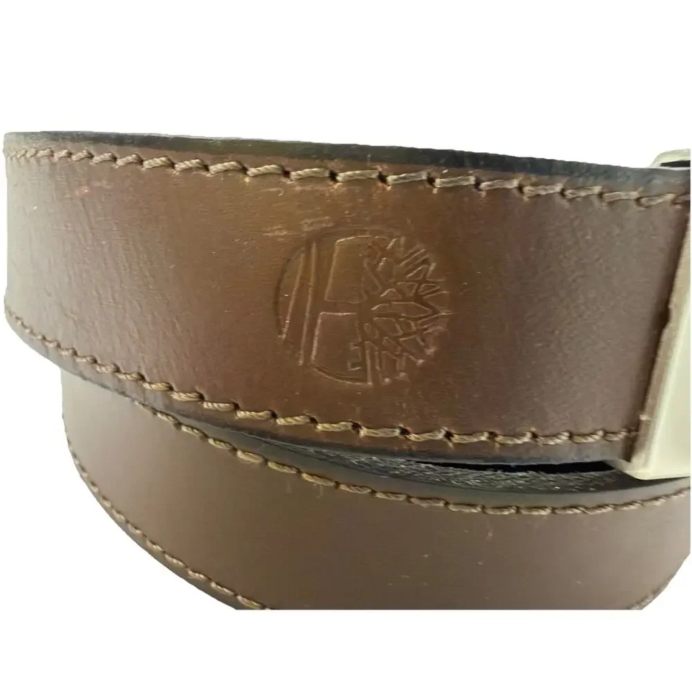 Timberland Reversible Leather Belt Brown/Black Sz 54 1-3/8” Wide Stitched India